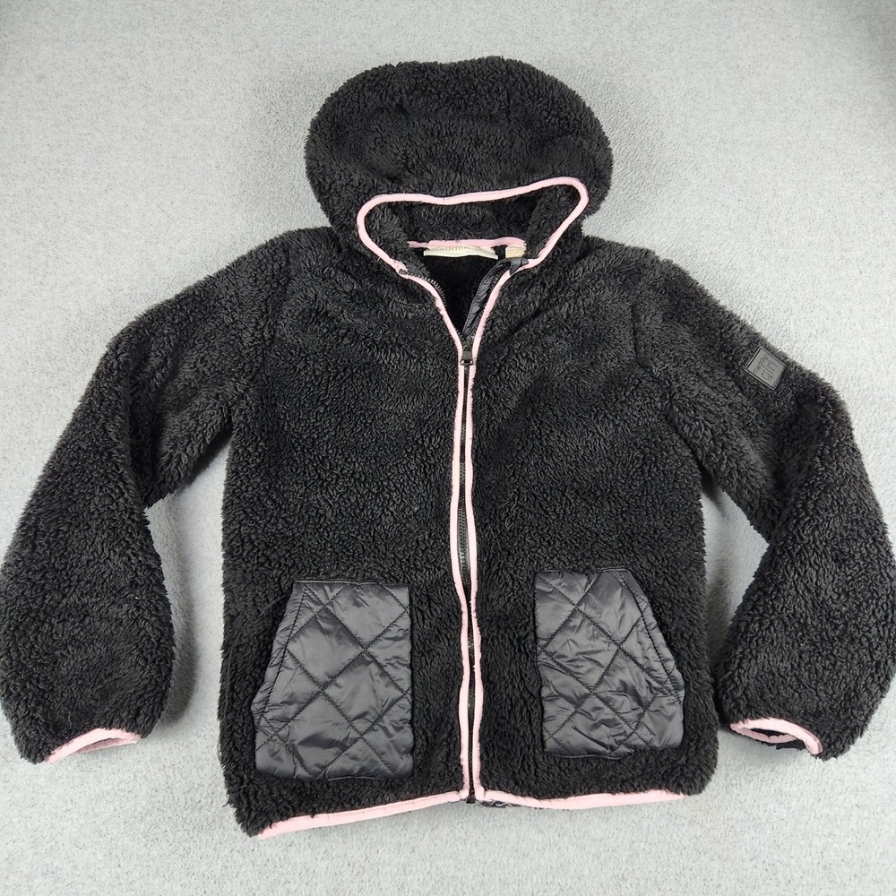 Madden Girls Fleece Jacket Kids 14/16 Black Warmth Cozy Fuzzy Winter Full Zip